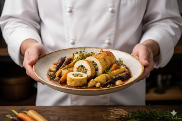 Atelier Ballotines de volailles farcies Artisanales Farce Terre Mer : Boeuf Gambas, sauce langoustine Atelier culinaire Var Séminaire Mariage